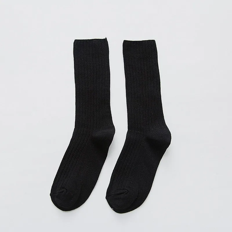 1 Pair Retro Women Cotton Loose Socks Autumn Winter Knitting Solid Color Long Black Pink Korean Japanese Student Girls Stockings