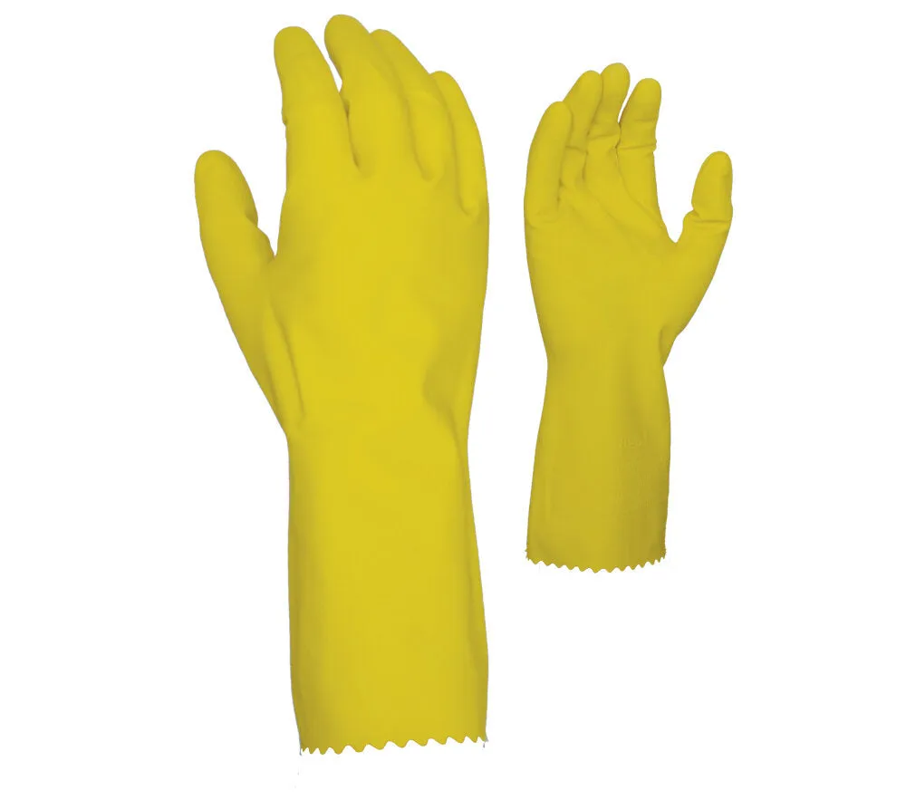 12" 18mil, yellow household unsupported latex glove, flock lined, embossed grip on palm and fingers gloves