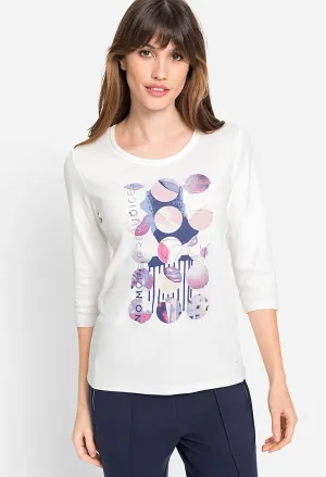 3/4 Sleeve Round Neck Abstract Placement Print T-Shirt