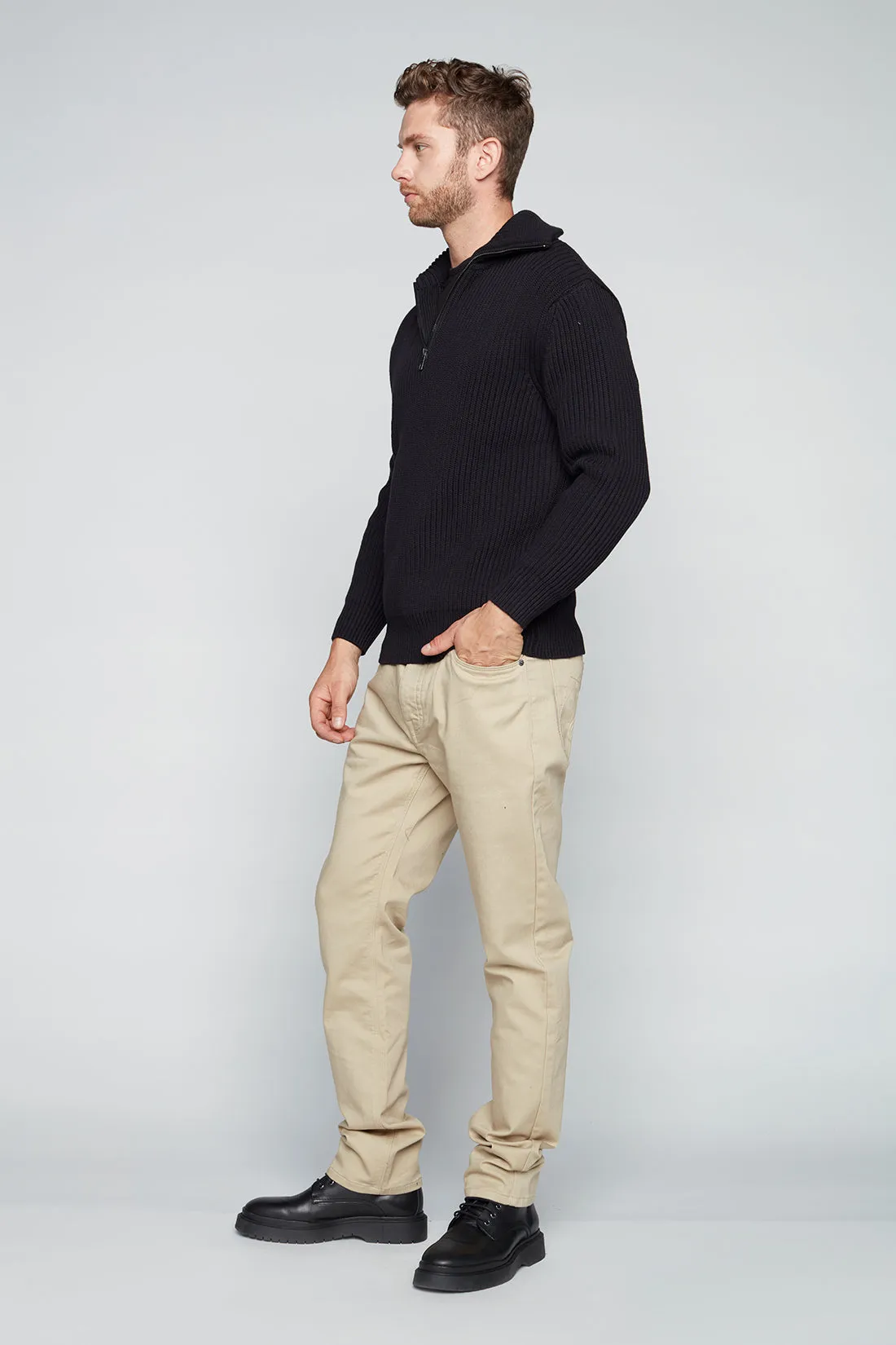 5 Pocket Straight Fit French Terry Pants - Tan