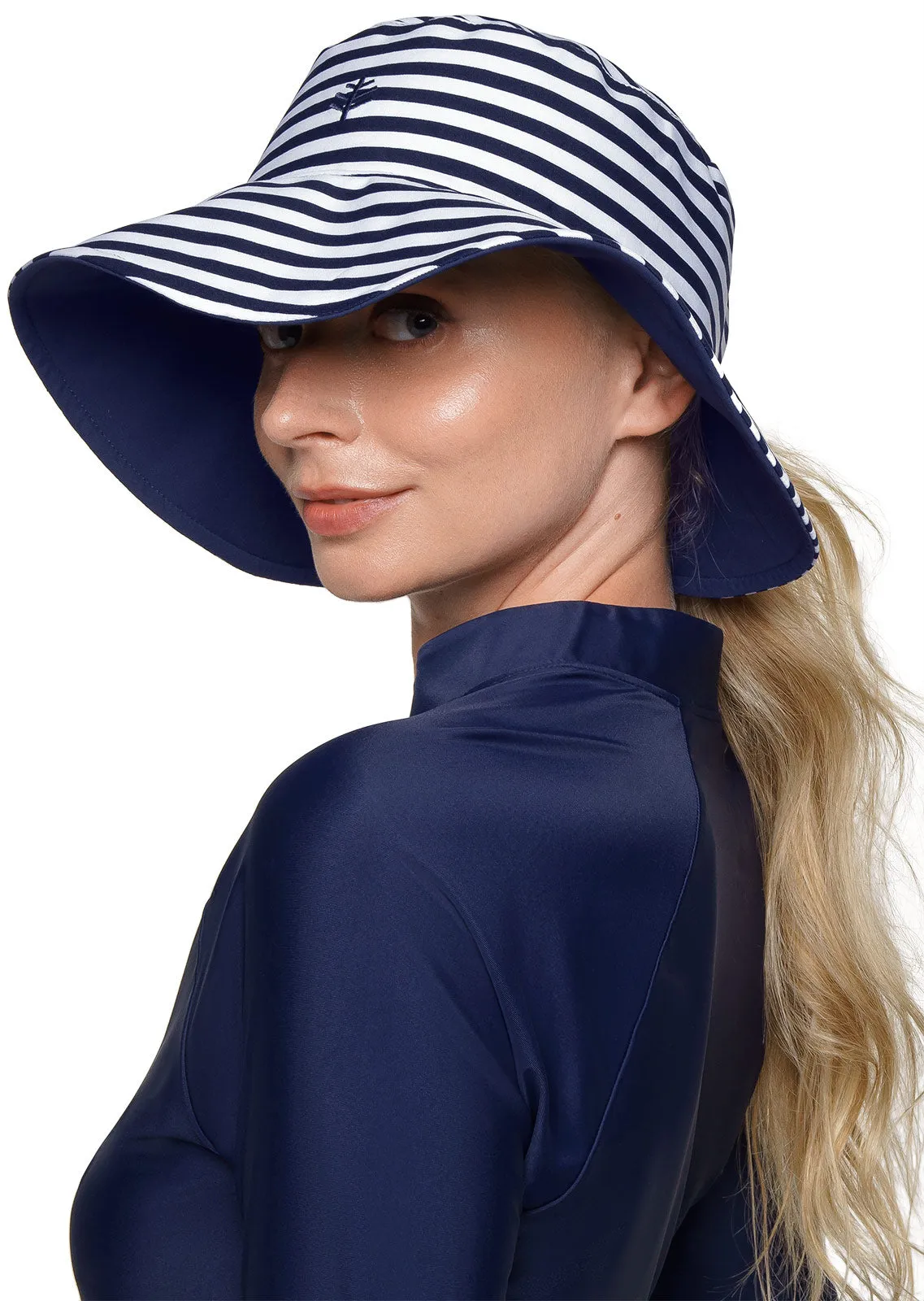 Ariel Reversible Pool Hat | White/Navy Stripe