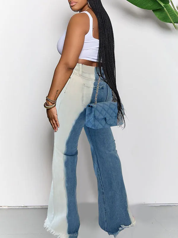 Bicolor Tassel Flare Denim Long Pants