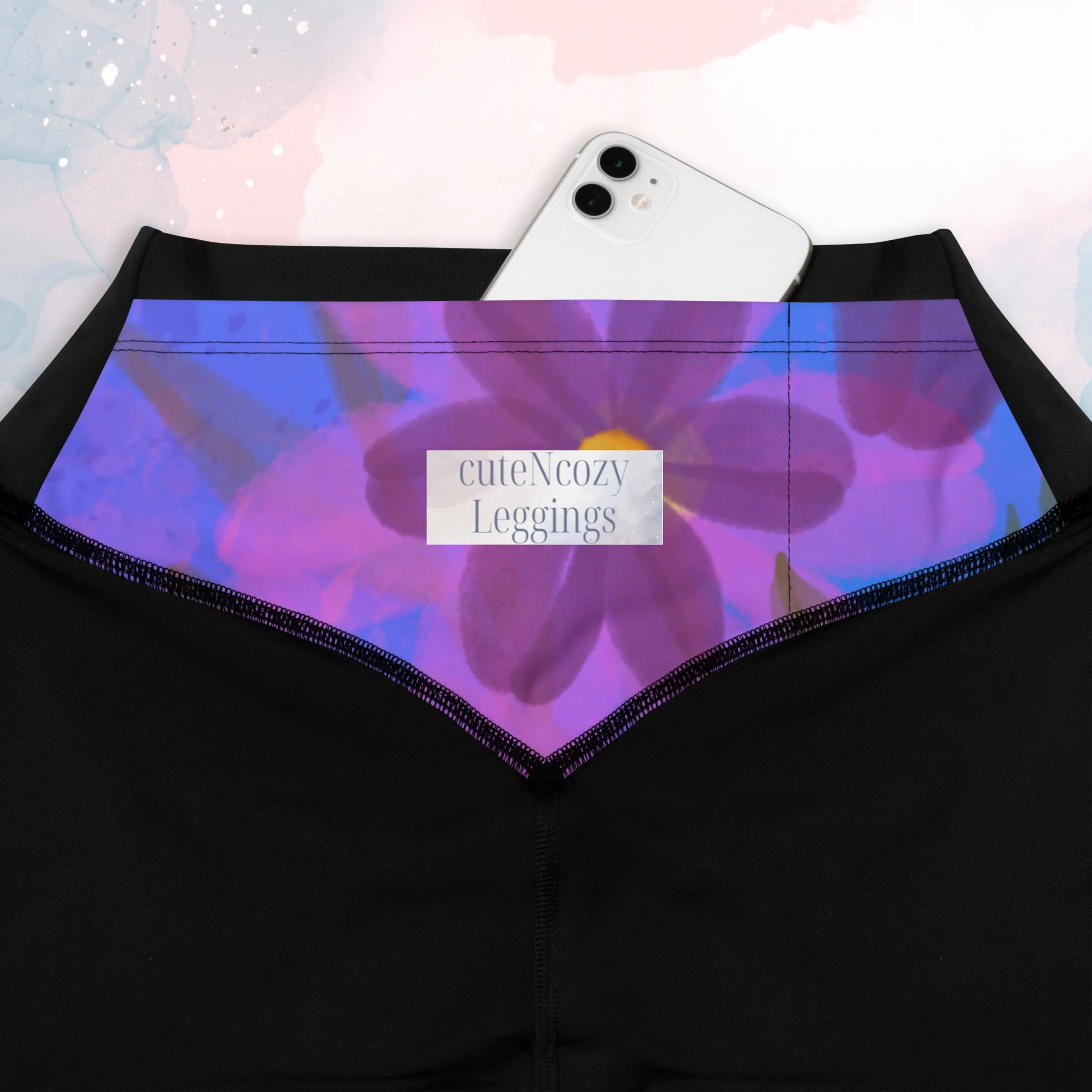 Bold Purple Watercolor Flowers Womens Compression Sports Leggings Gym Gift