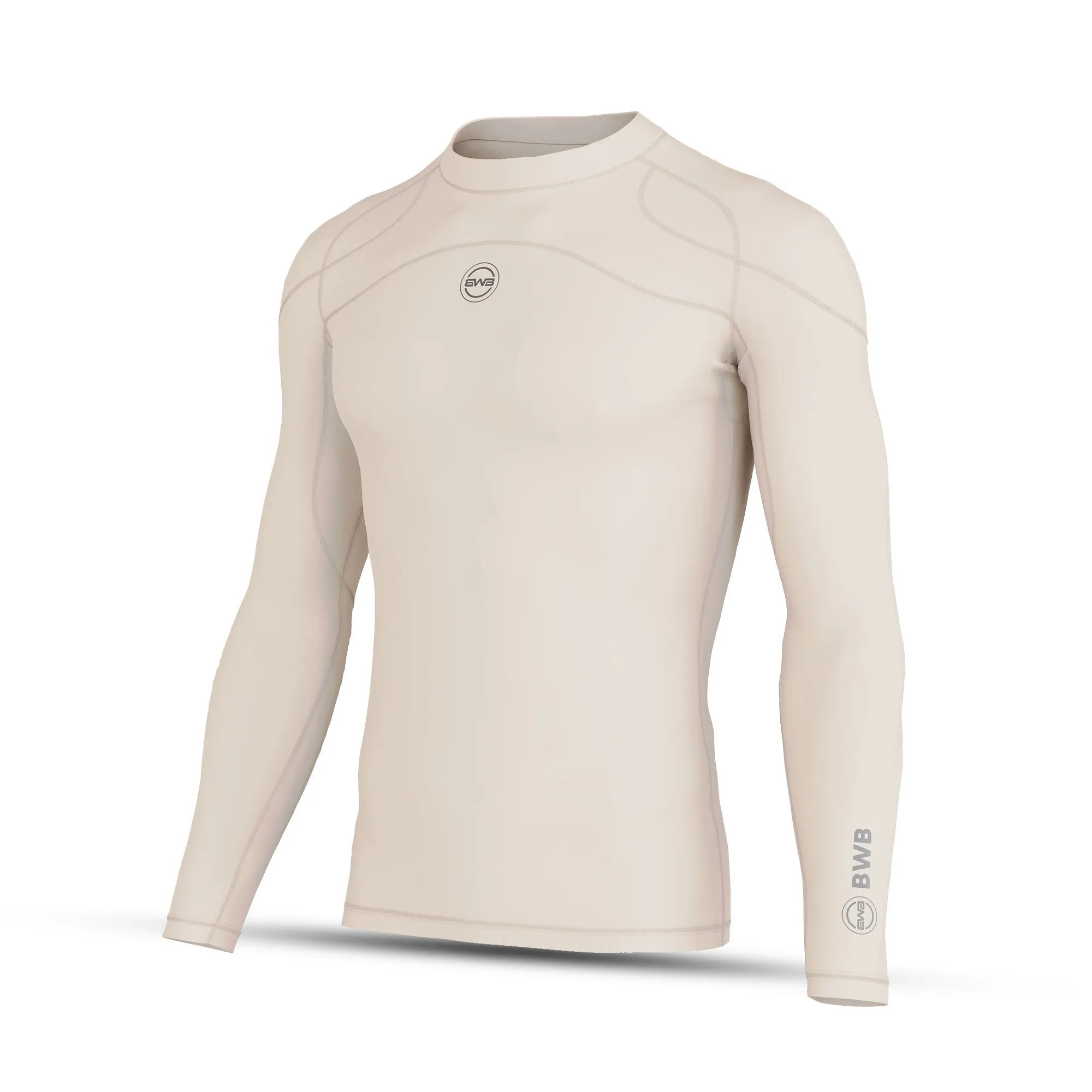 BWB MEN'S BEIGE LONG SLEEVE BASELAYER COMPRESSION SHIRT & LEGGINGS SET