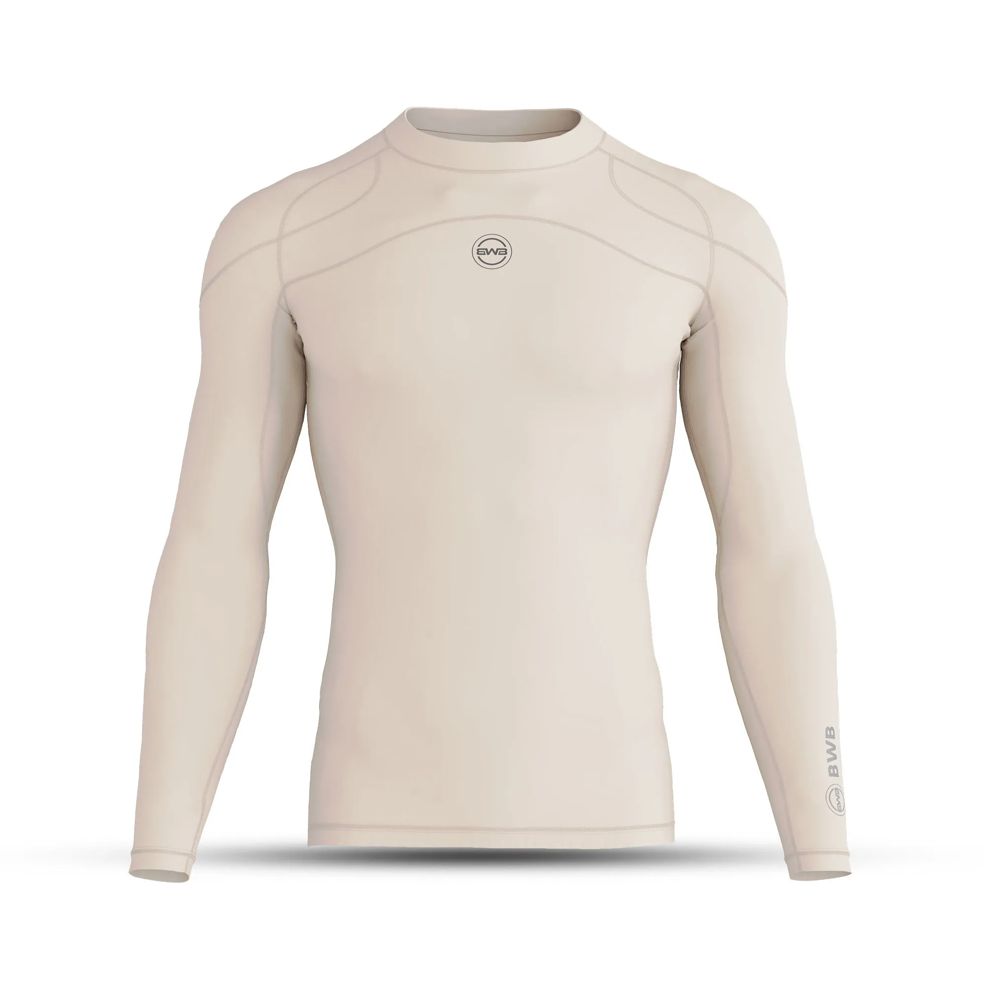 BWB Men's Beige Long Sleeve Baselayer Compression Shirt