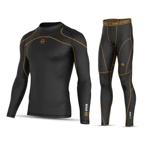 BWB Men's Black / Orange Long Sleeve Baselayer Compression Shirt & Leggings Set