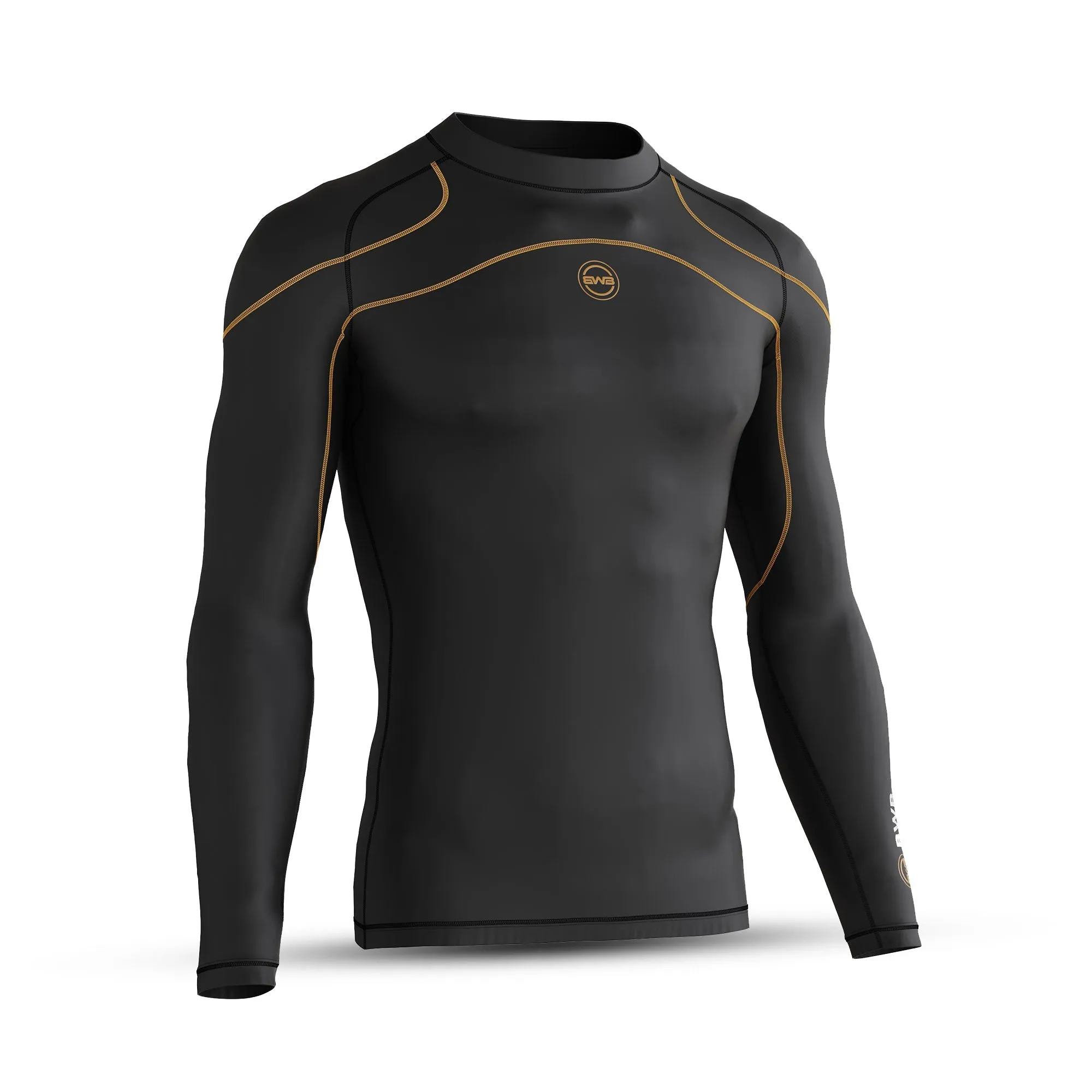 BWB Men's Black / Orange Long Sleeve Baselayer Compression Shirt