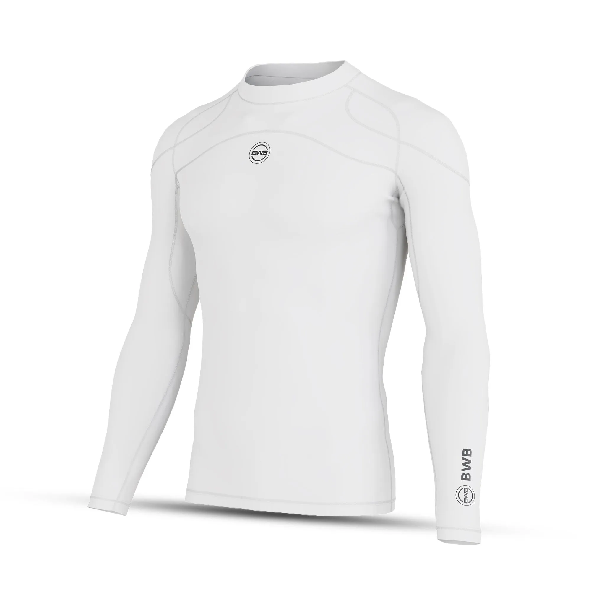 BWB Men's White Long Sleeve Baselayer Compression Shirt