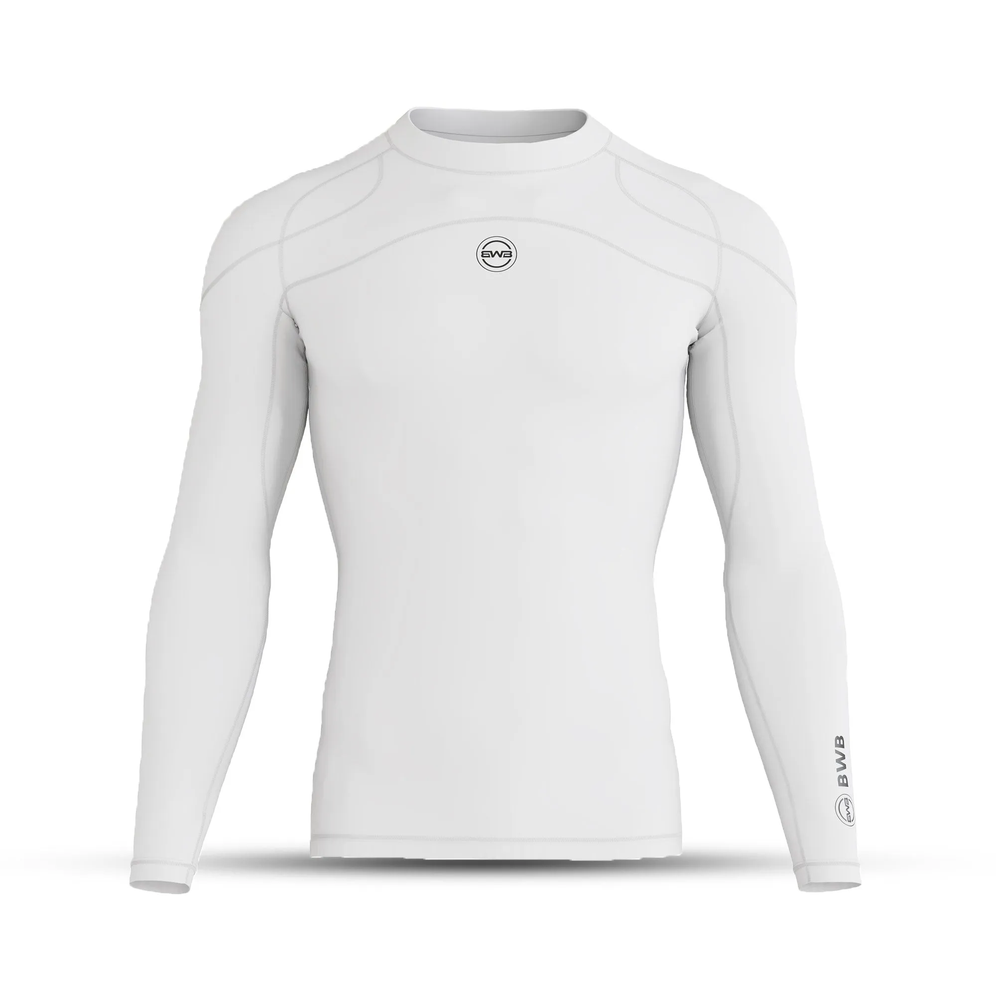 BWB Men's White Long Sleeve Baselayer Compression Shirt