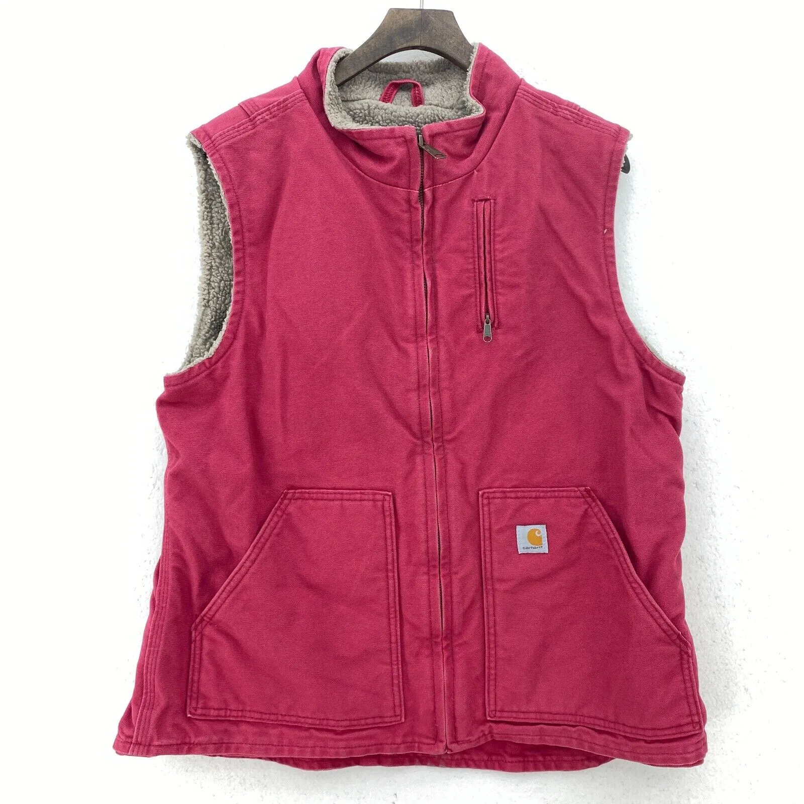 Carhartt Full Zip Vintage Vest Jacket Size L Pink Women's 80s Fleece Lined