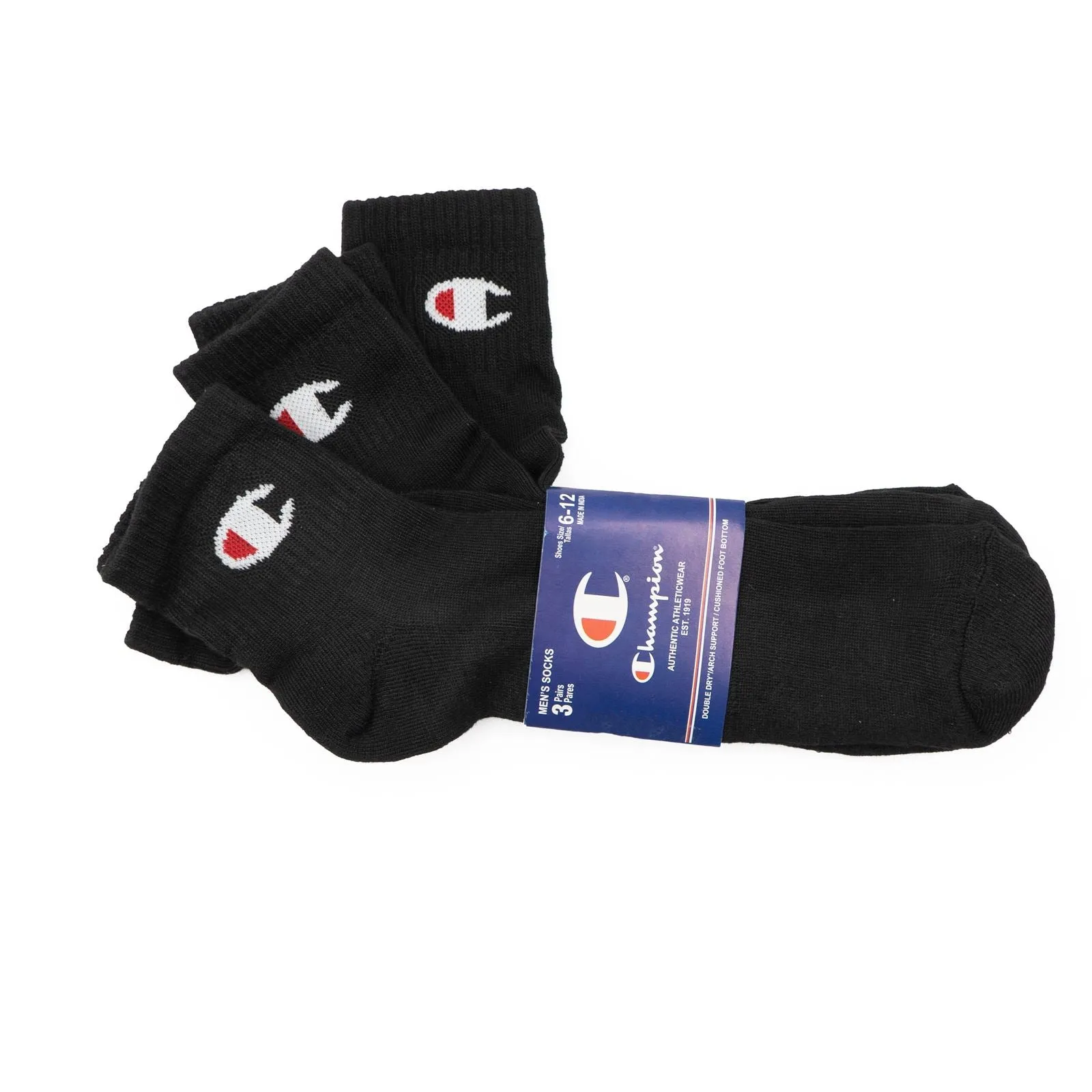 Champion Men's 3-Pack Sports Socks Black Ankle Size 6-12