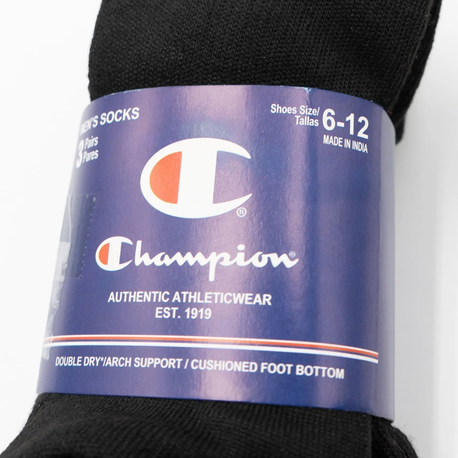 Champion Men's 3-Pack Sports Socks Black Ankle Size 6-12