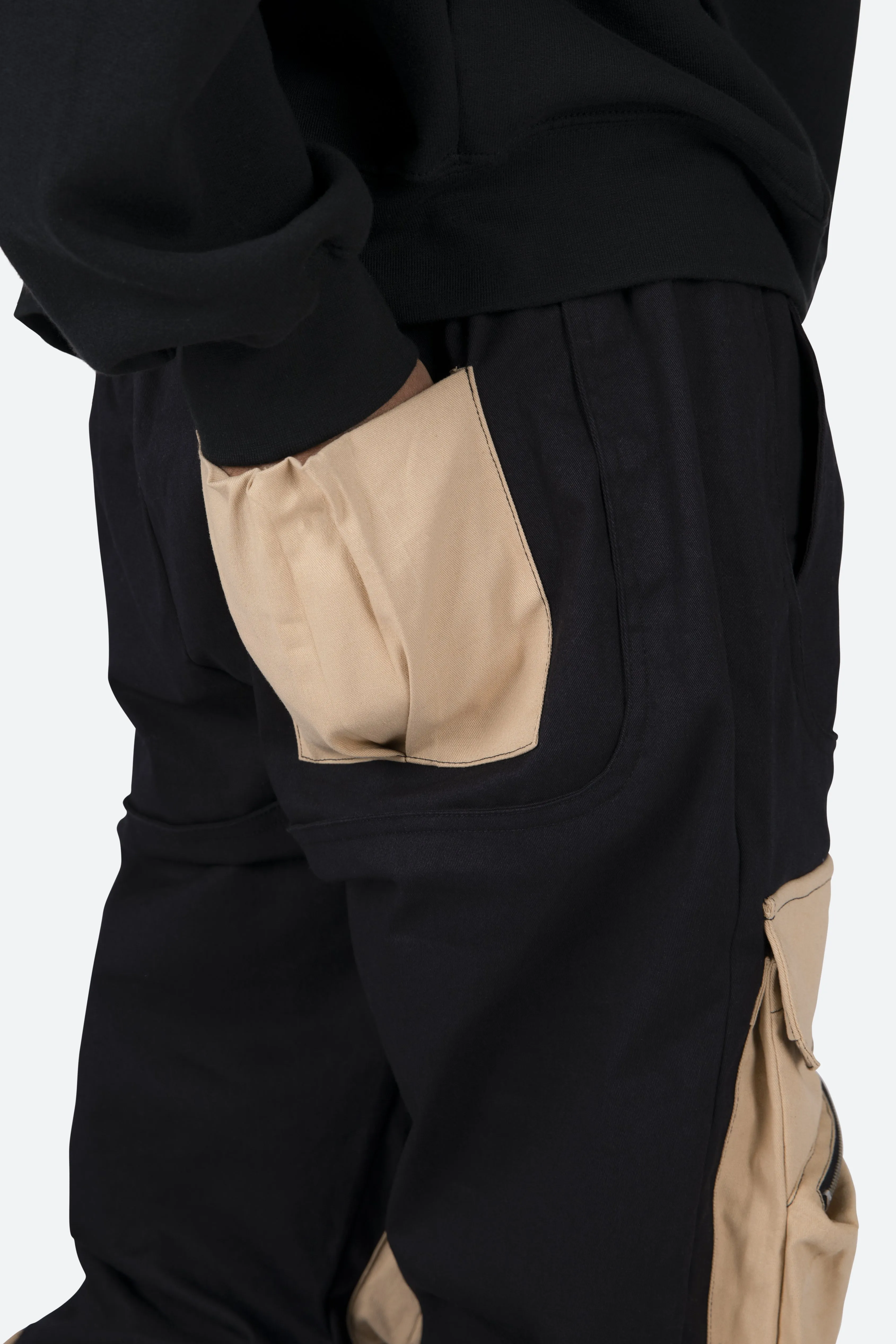 Contrast Cargo Pants - Black/Natural