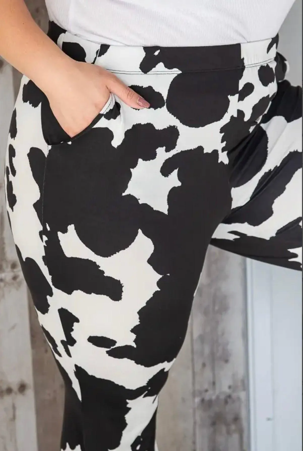 Cow Print Palazzo Pants in Plus Size