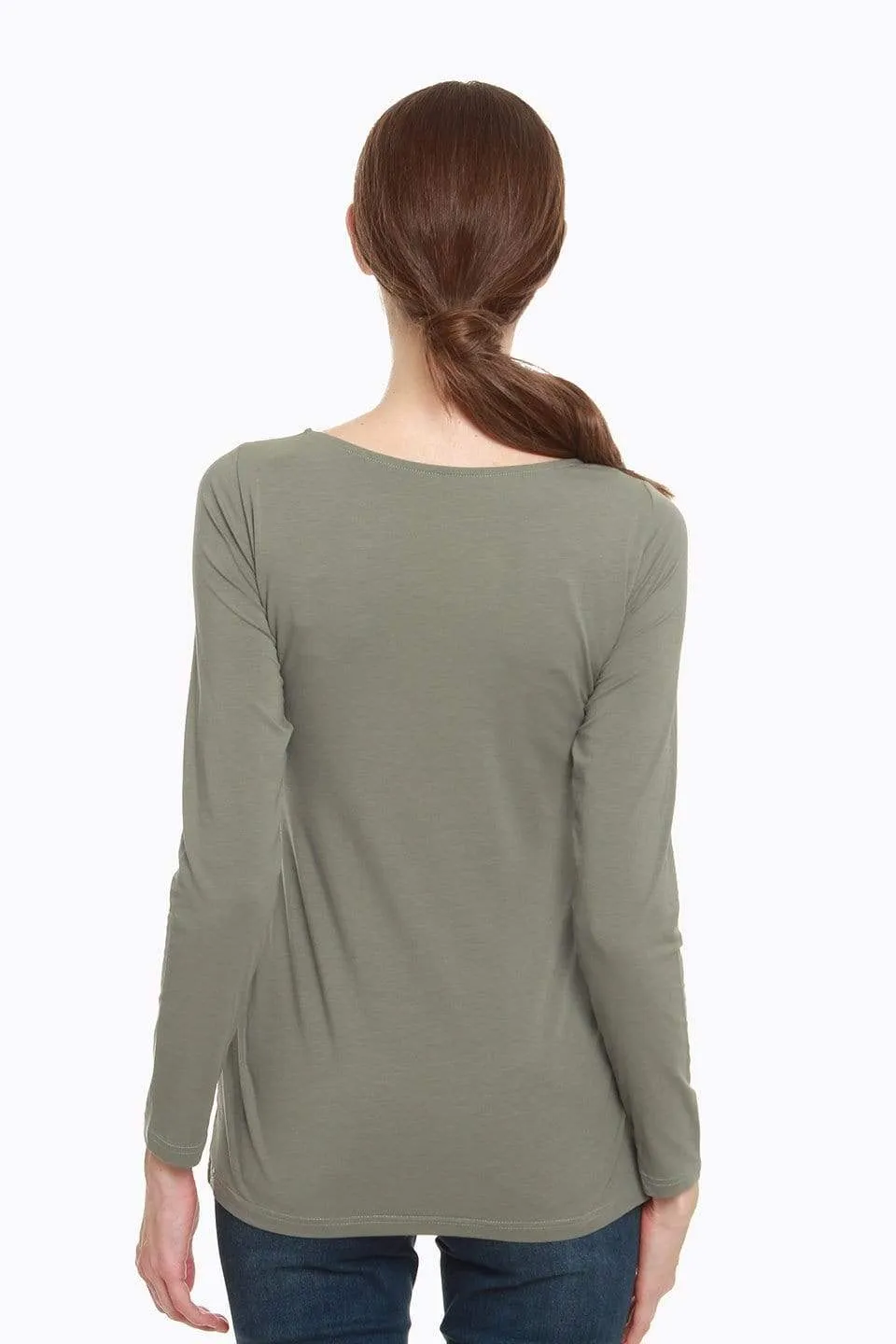 Darby Bamboo Cotton Long Sleeve Nursing Top Olive Green