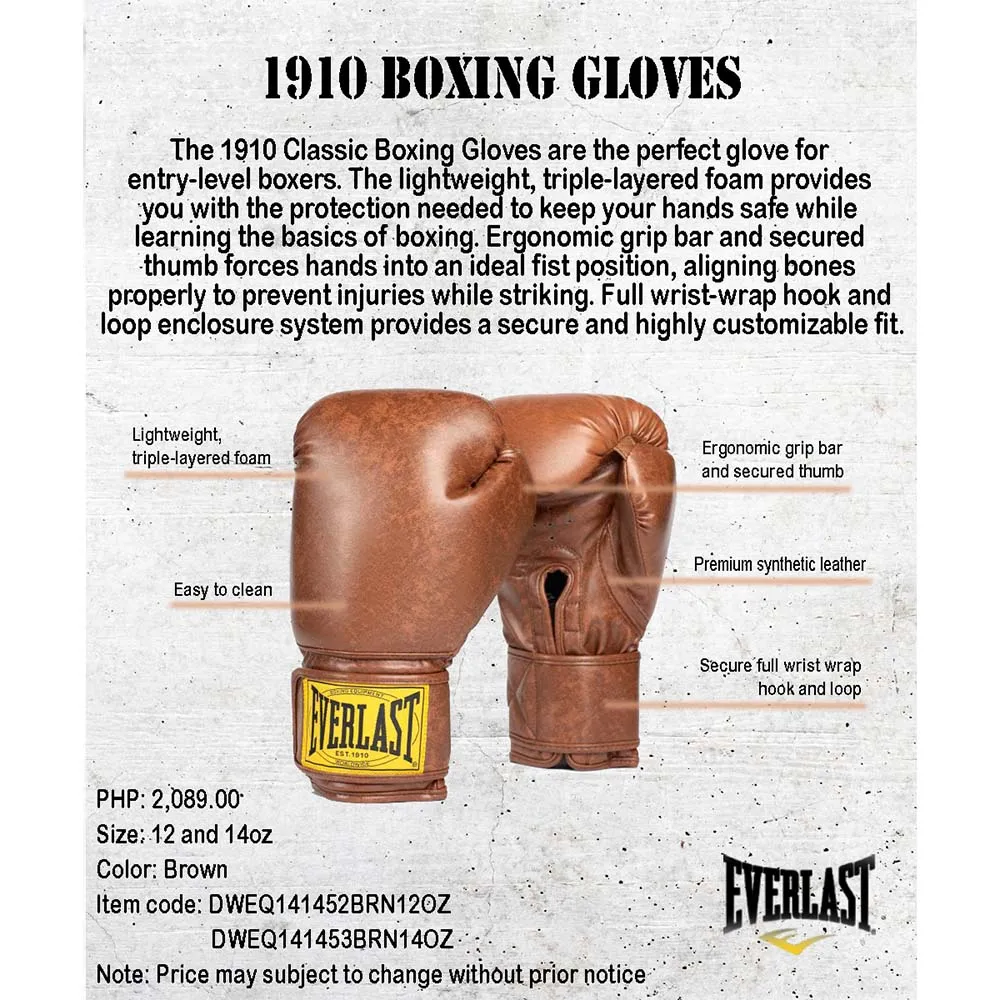 Everlast 1910 Boxing Gloves Brown 14OZ