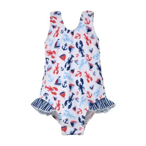 Flap Happy Upf 50  Delaney Hip Ruffle Swimsuit RSPE - Sunday Sails