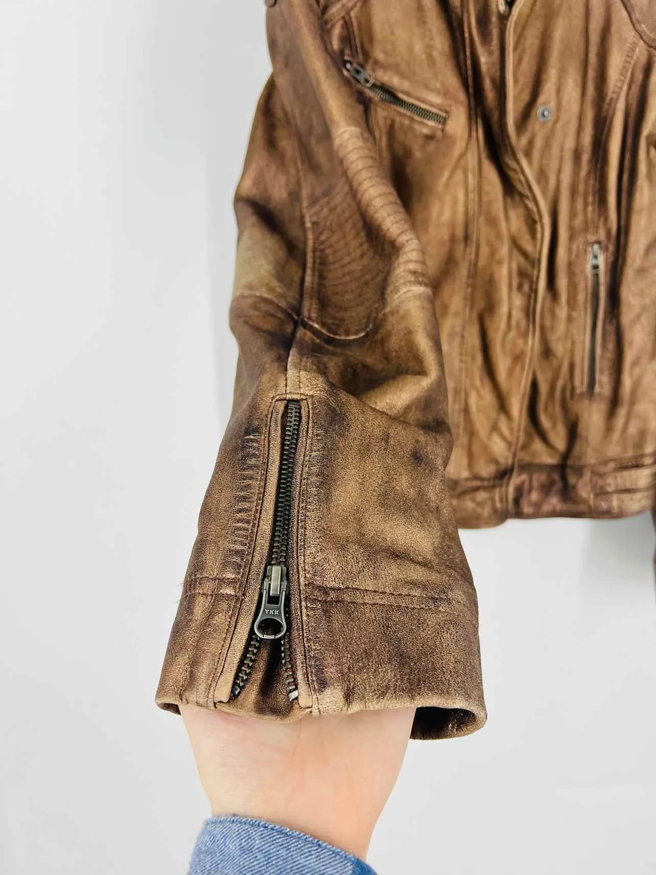 Free People Size L Bronze Leather AS IS Jackets Jacket