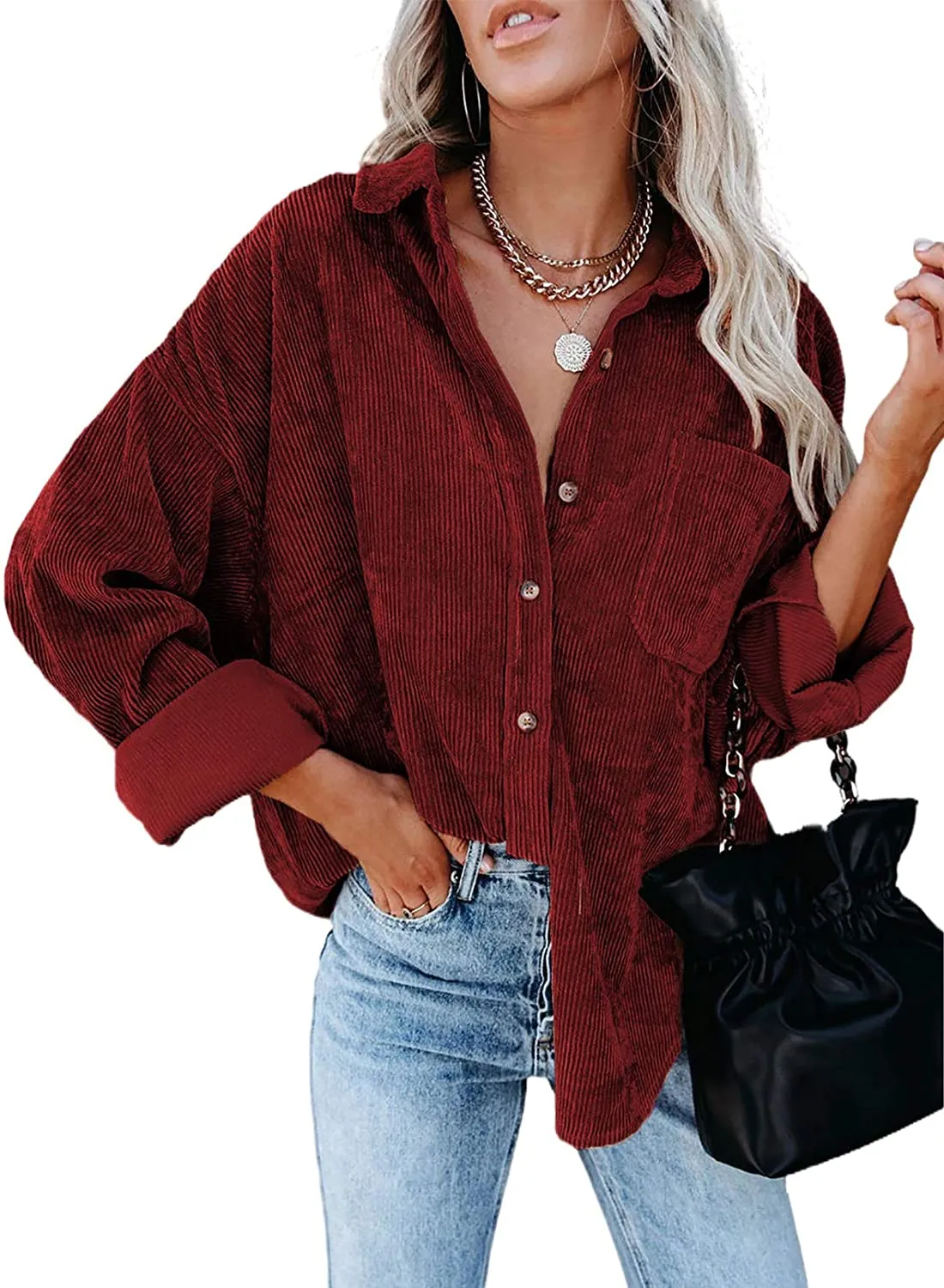 Haute Edition Women's Slouchy Oversized Corduroy Shirt Jacket 