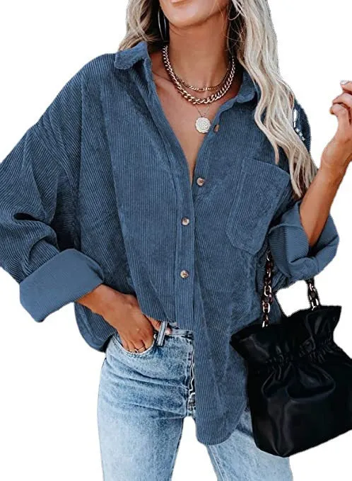 Haute Edition Women's Slouchy Oversized Corduroy Shirt Jacket 