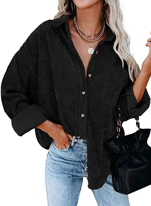 Haute Edition Women's Slouchy Oversized Corduroy Shirt Jacket 