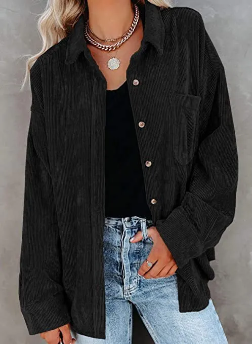 Haute Edition Women's Slouchy Oversized Corduroy Shirt Jacket 