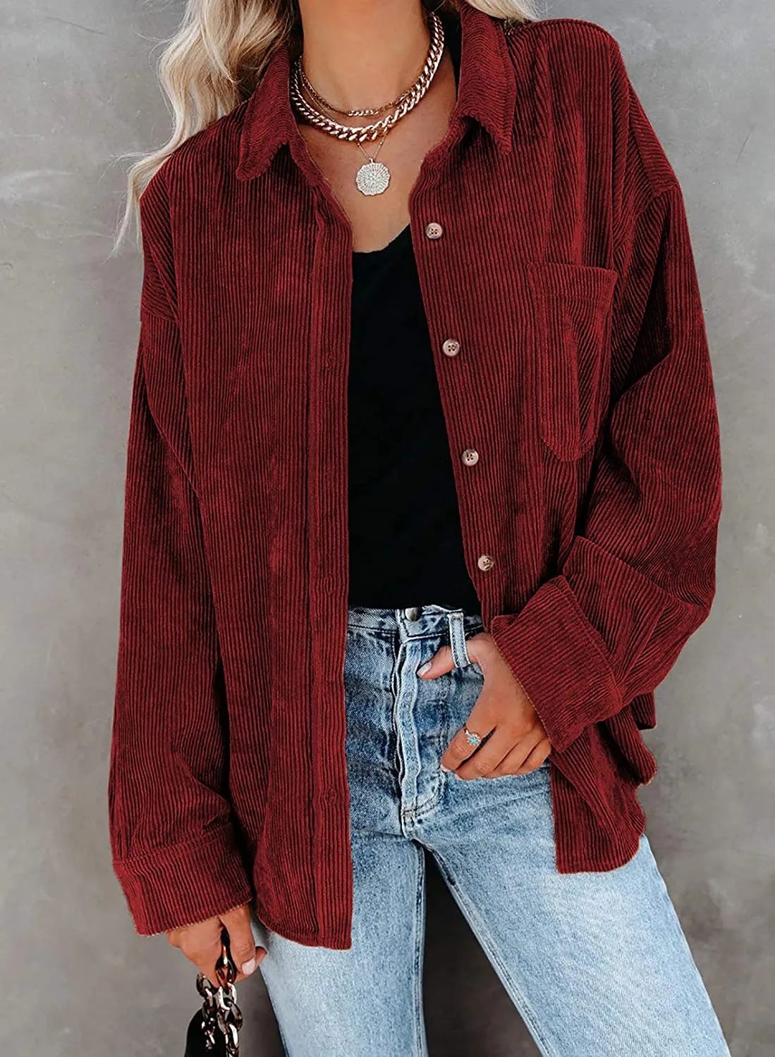 Haute Edition Women's Slouchy Oversized Corduroy Shirt Jacket 