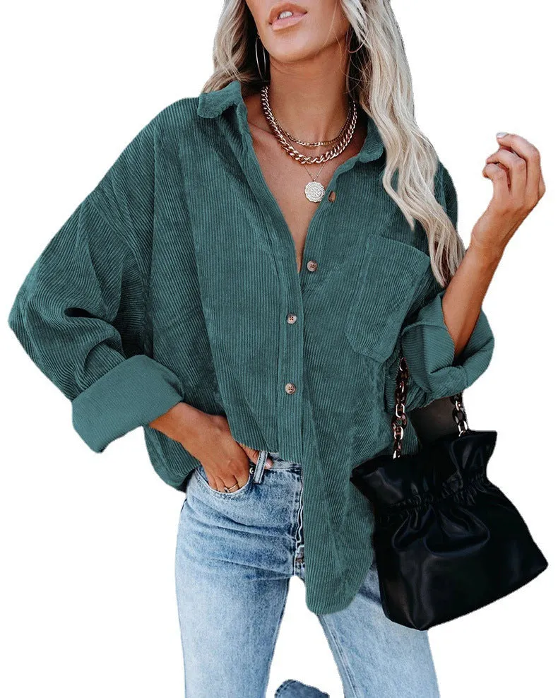 Haute Edition Women's Slouchy Oversized Corduroy Shirt Jacket 