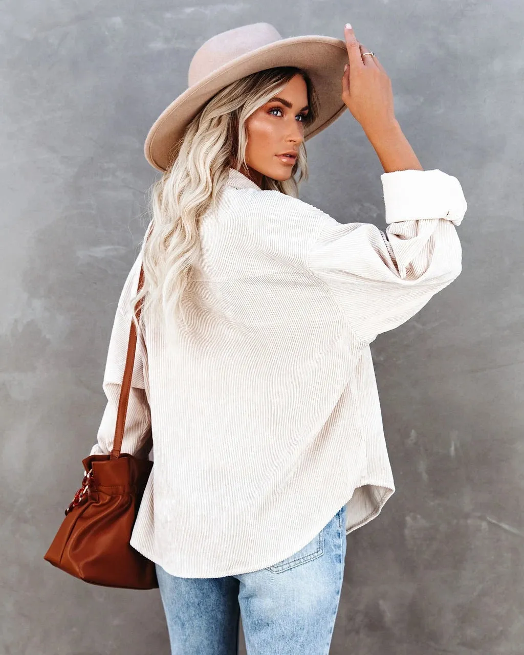 Haute Edition Women's Slouchy Oversized Corduroy Shirt Jacket 