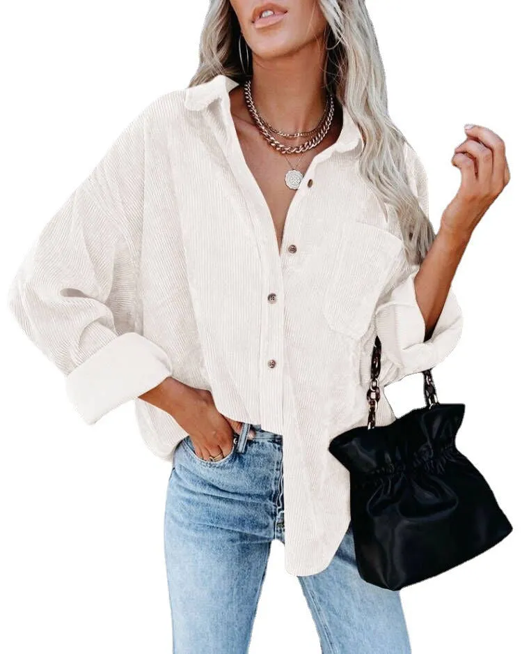 Haute Edition Women's Slouchy Oversized Corduroy Shirt Jacket 