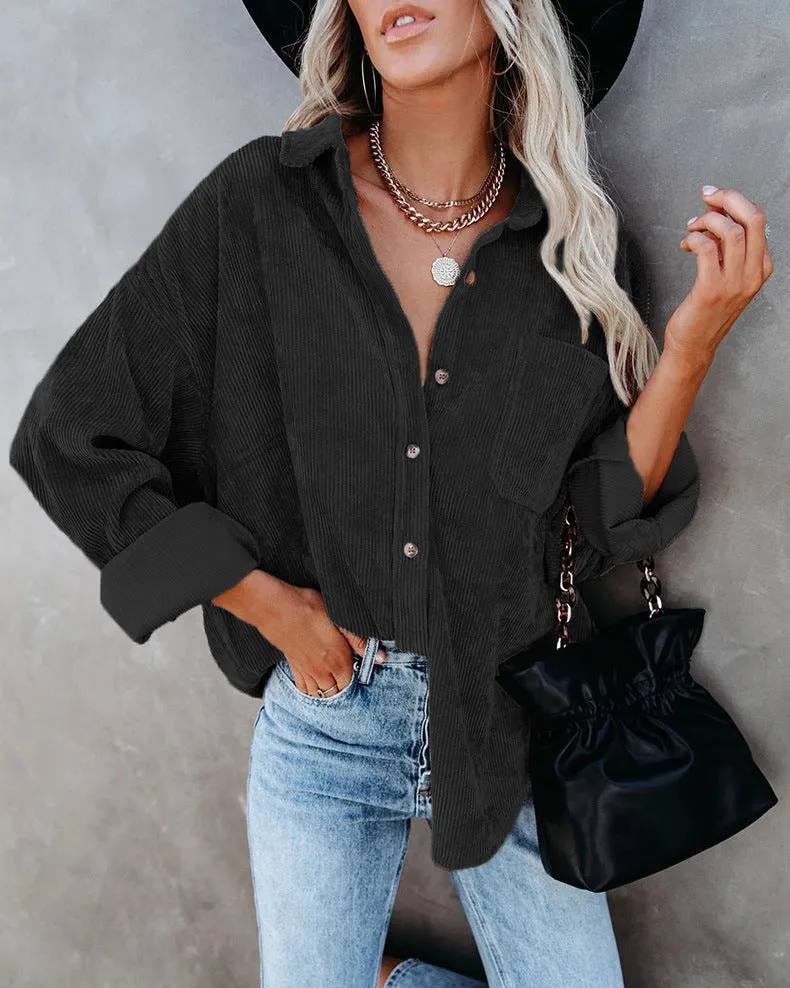 Haute Edition Women's Slouchy Oversized Corduroy Shirt Jacket 