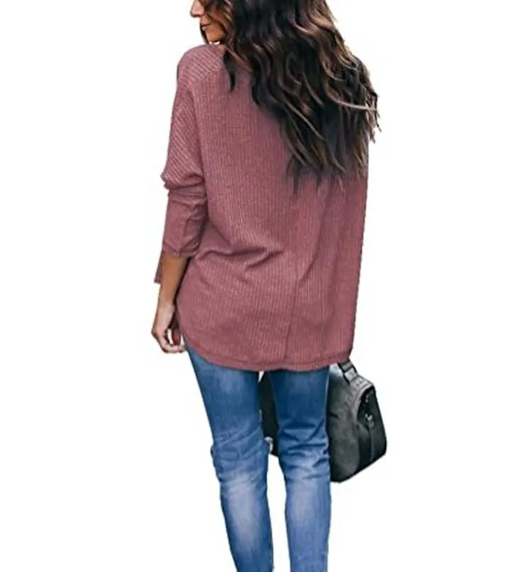 Haute Edition Slouchy Waffle Knit V-Neck Long Sleeve Tee