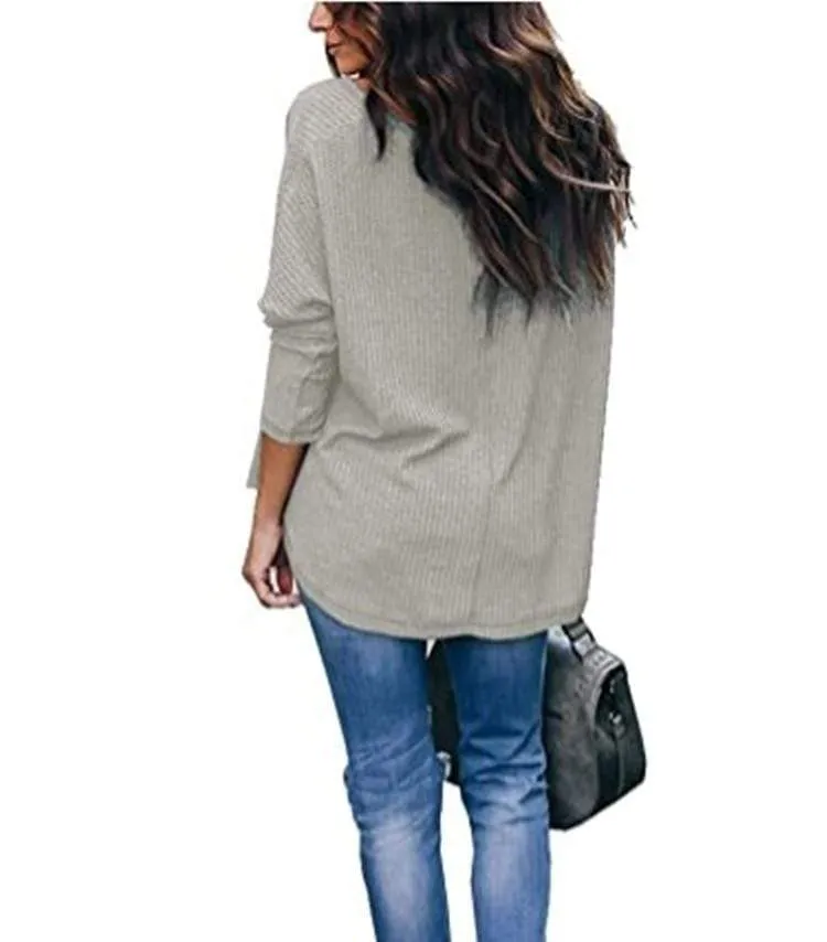 Haute Edition Slouchy Waffle Knit V-Neck Long Sleeve Tee