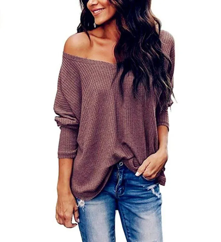 Haute Edition Slouchy Waffle Knit V-Neck Long Sleeve Tee