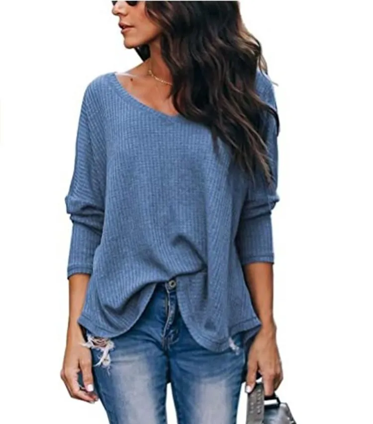 Haute Edition Slouchy Waffle Knit V-Neck Long Sleeve Tee