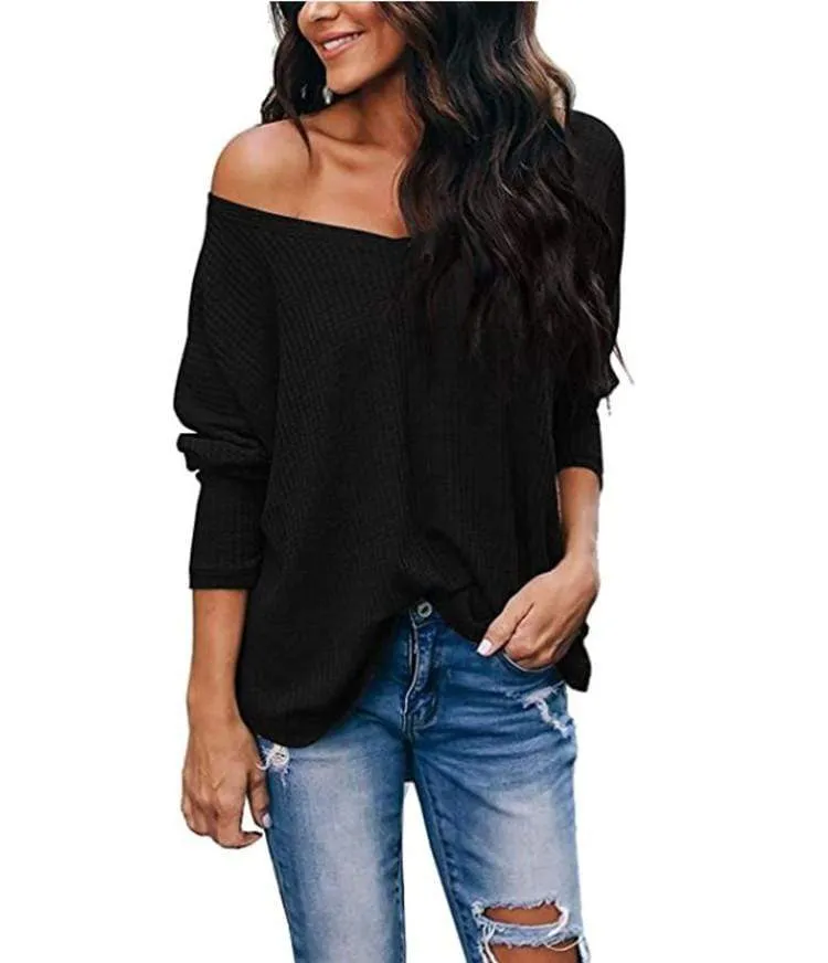 Haute Edition Slouchy Waffle Knit V-Neck Long Sleeve Tee