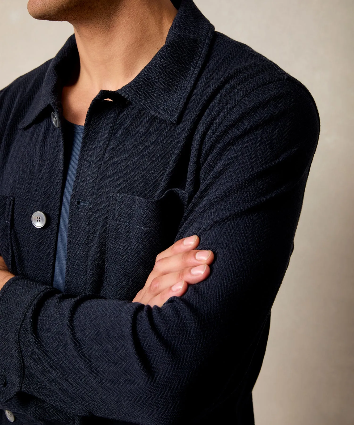 Herringbone Knit Overshirt in Classic Navy