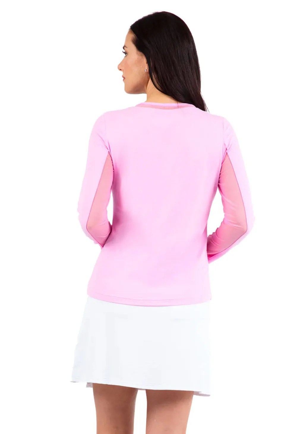 Ibkul Womens Long Sleeve Crew Solid Top - Candy Pink