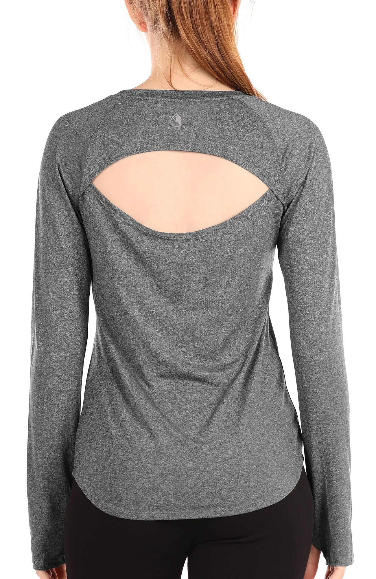 icyzone Long Sleeve Workout Shirts for Women - Open Back Athletic Tops, Running Yoga Shirts with Thumb Holes