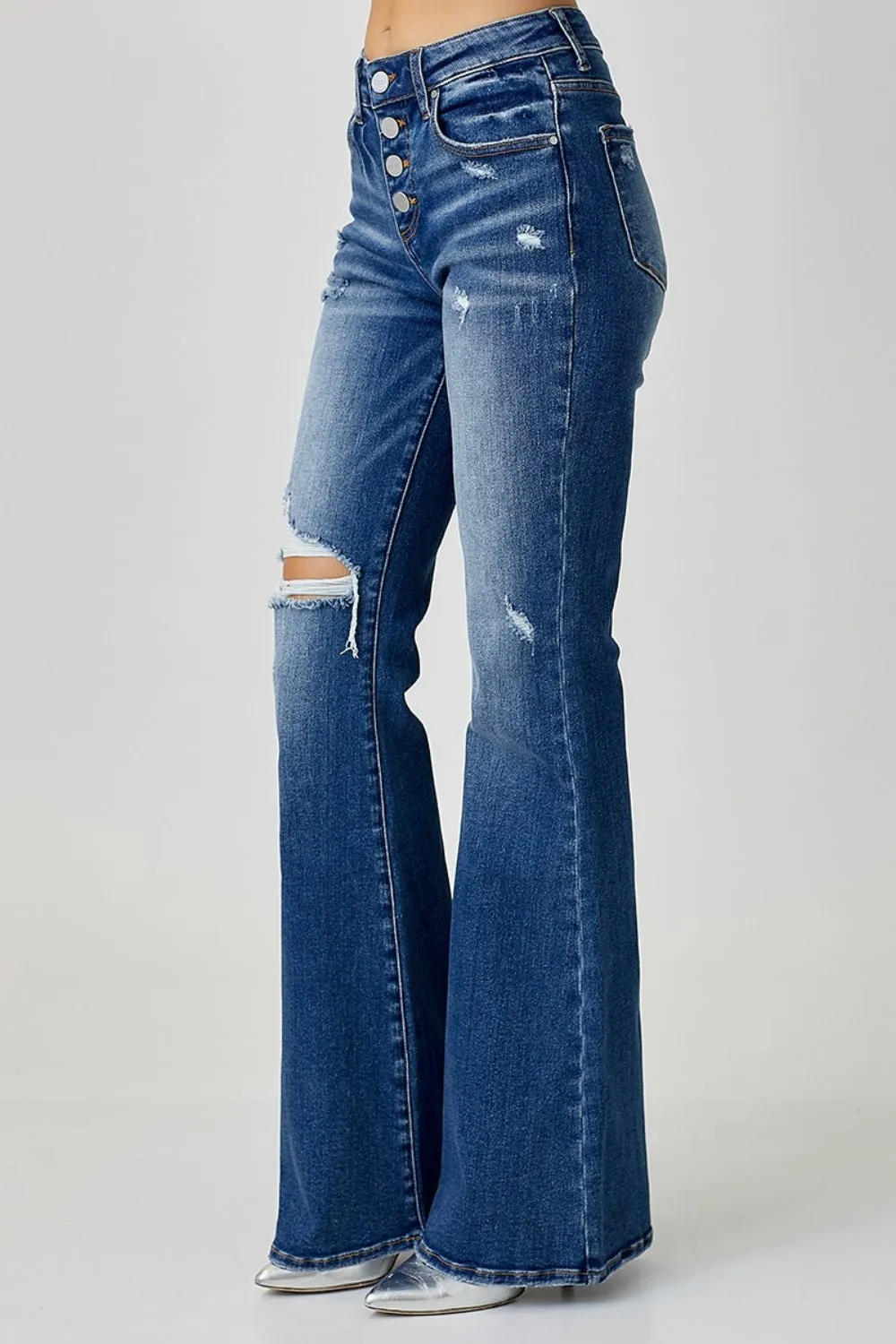 Just BE. RISEN  Sydney Distressed Button-Fly Flare Jeans