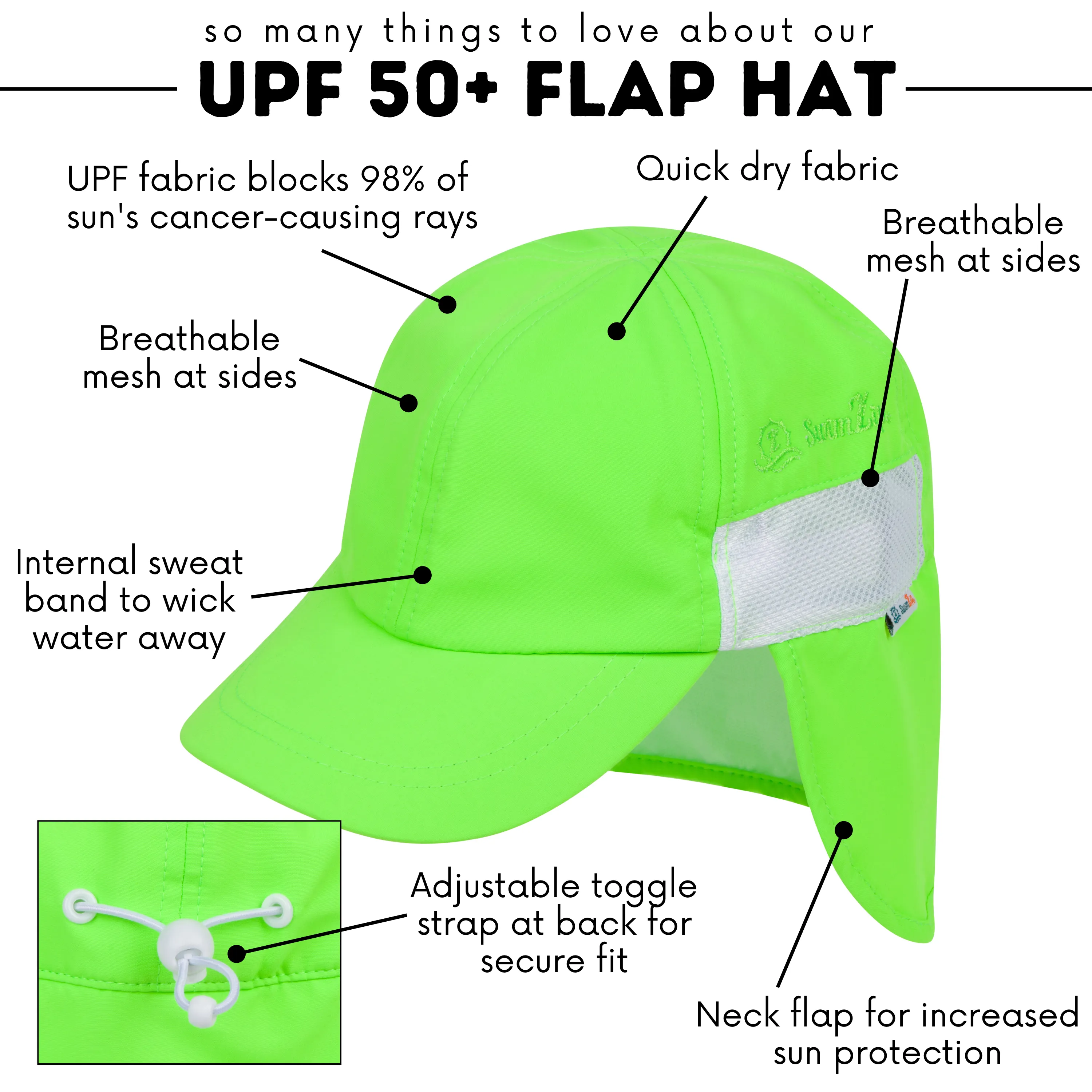 Kids Flap Hat | Neon Lime Green