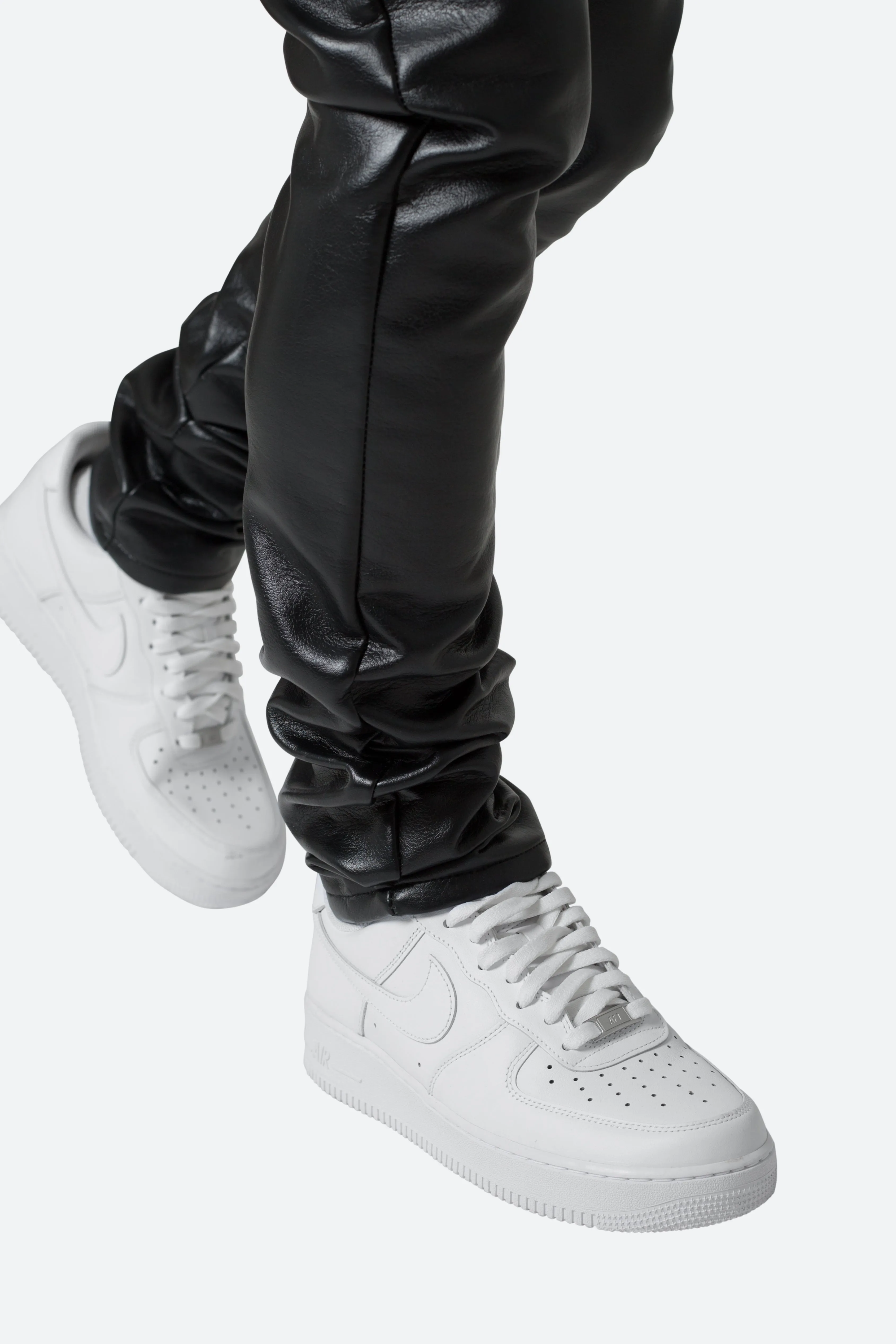 Leather Snap Cargo Pants - Black