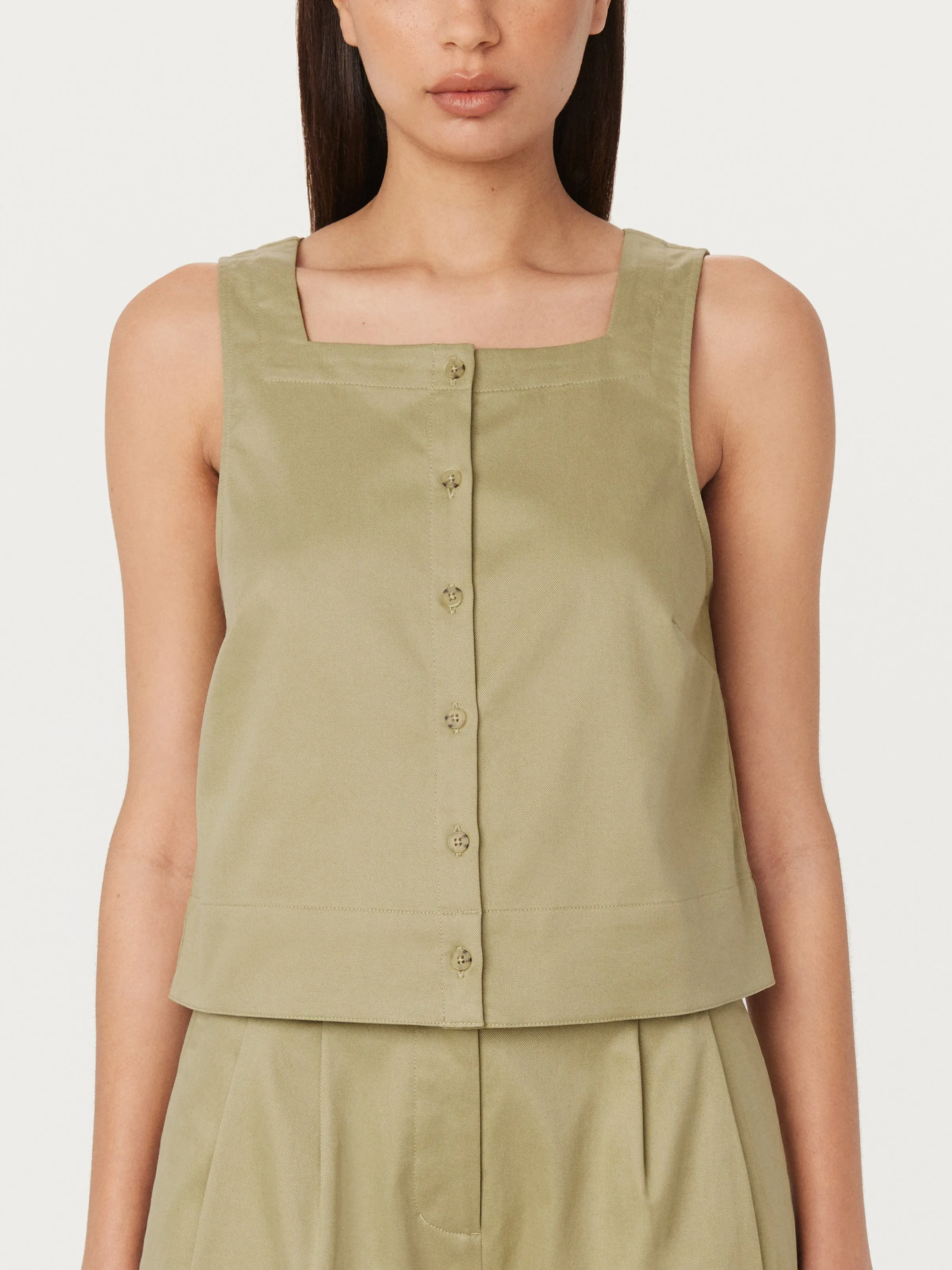 The Shell Button Up Top in Green Beige