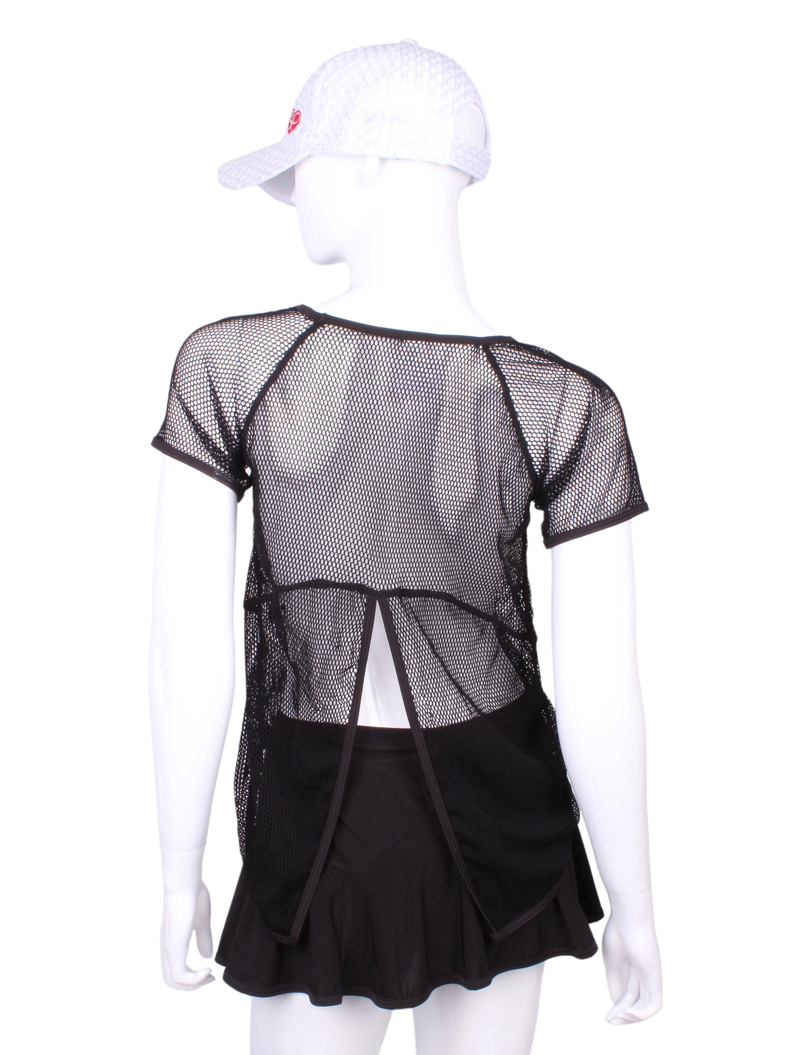 Tie Back Tee Short Sleeve Black Fishnet