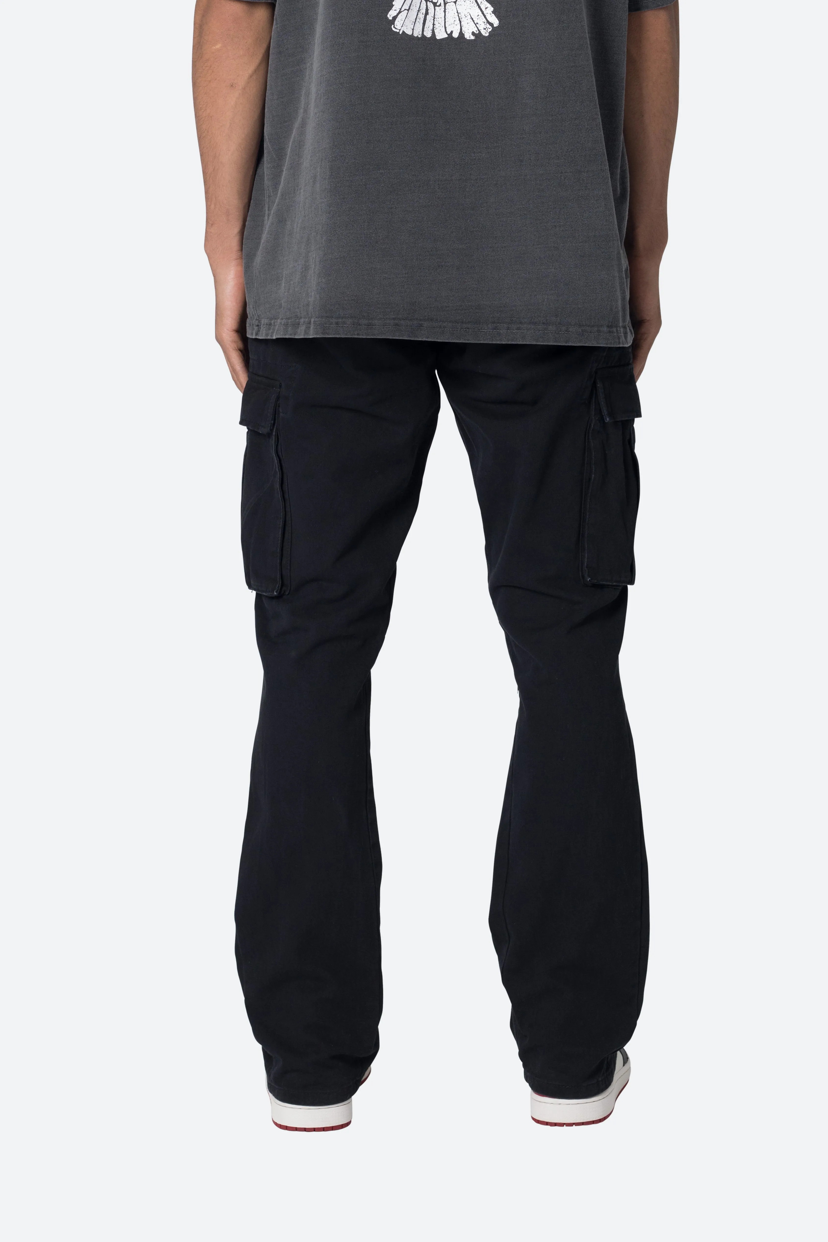 Twill Flare Cargo Pants - Black