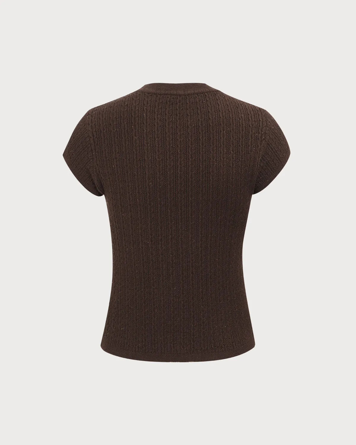 Women's Brown Crew Neck Ribbed Knit Tee