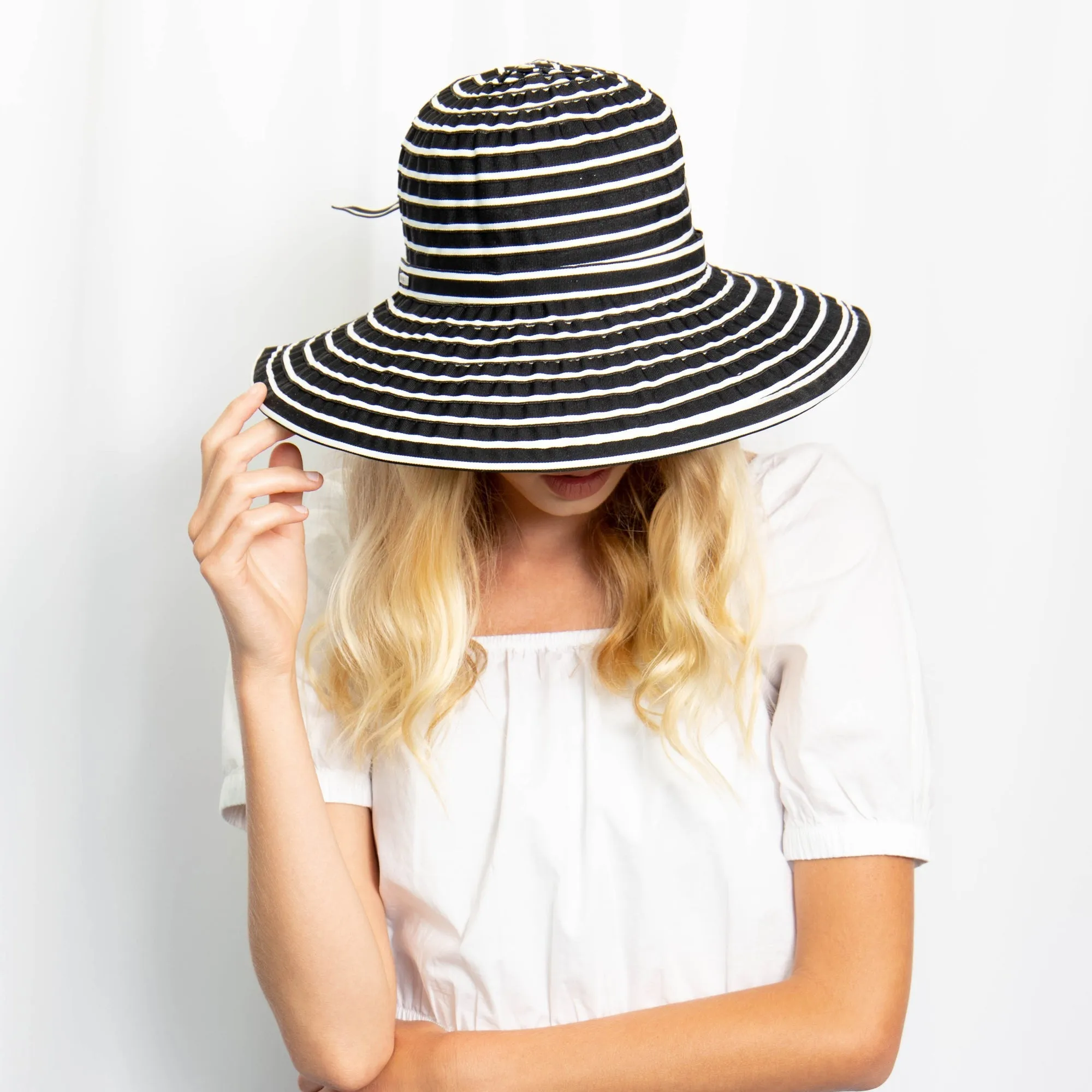 Women's Striped Sun Brim w/ Ribbon (RBM207)