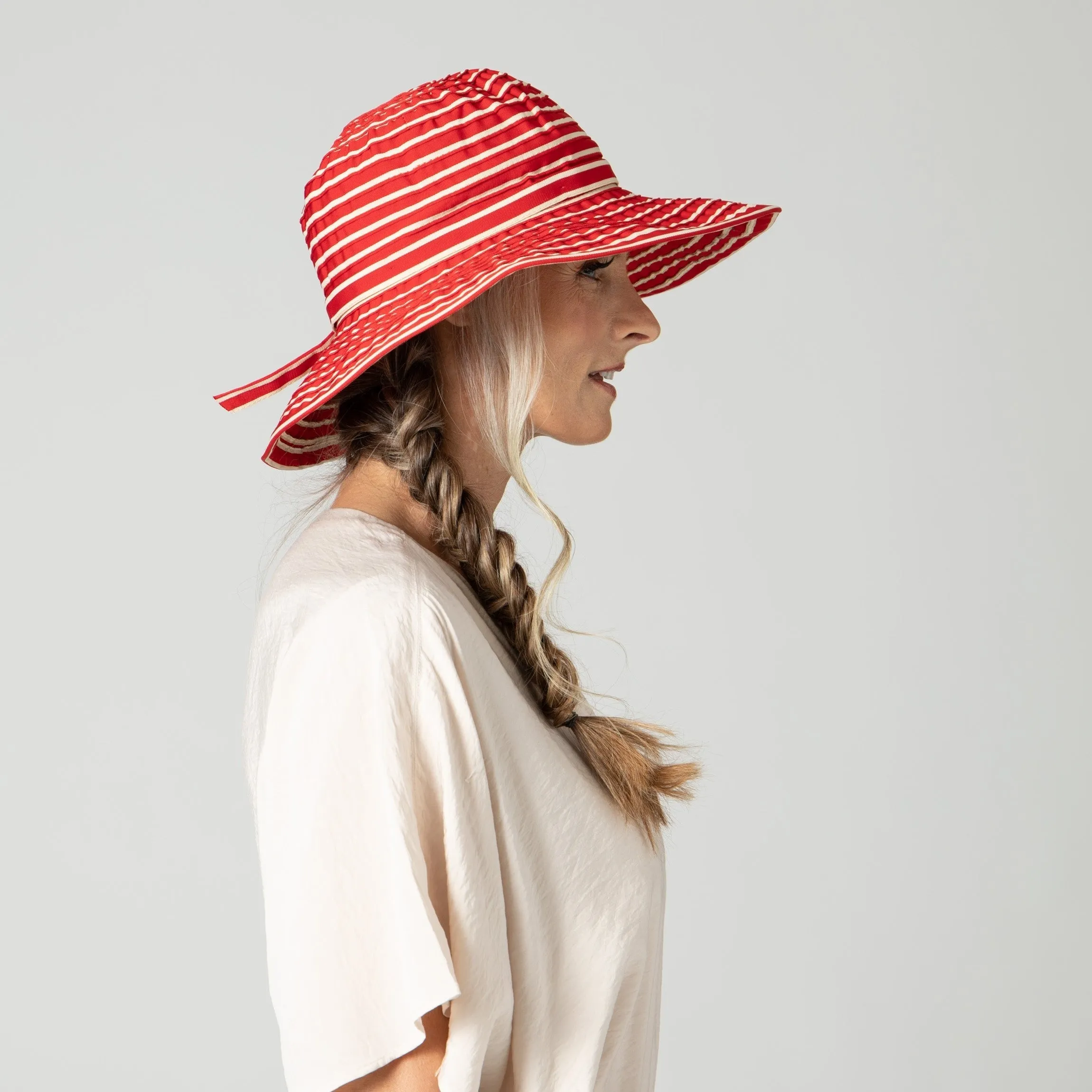 Women's Striped Sun Brim w/ Ribbon (RBM207)