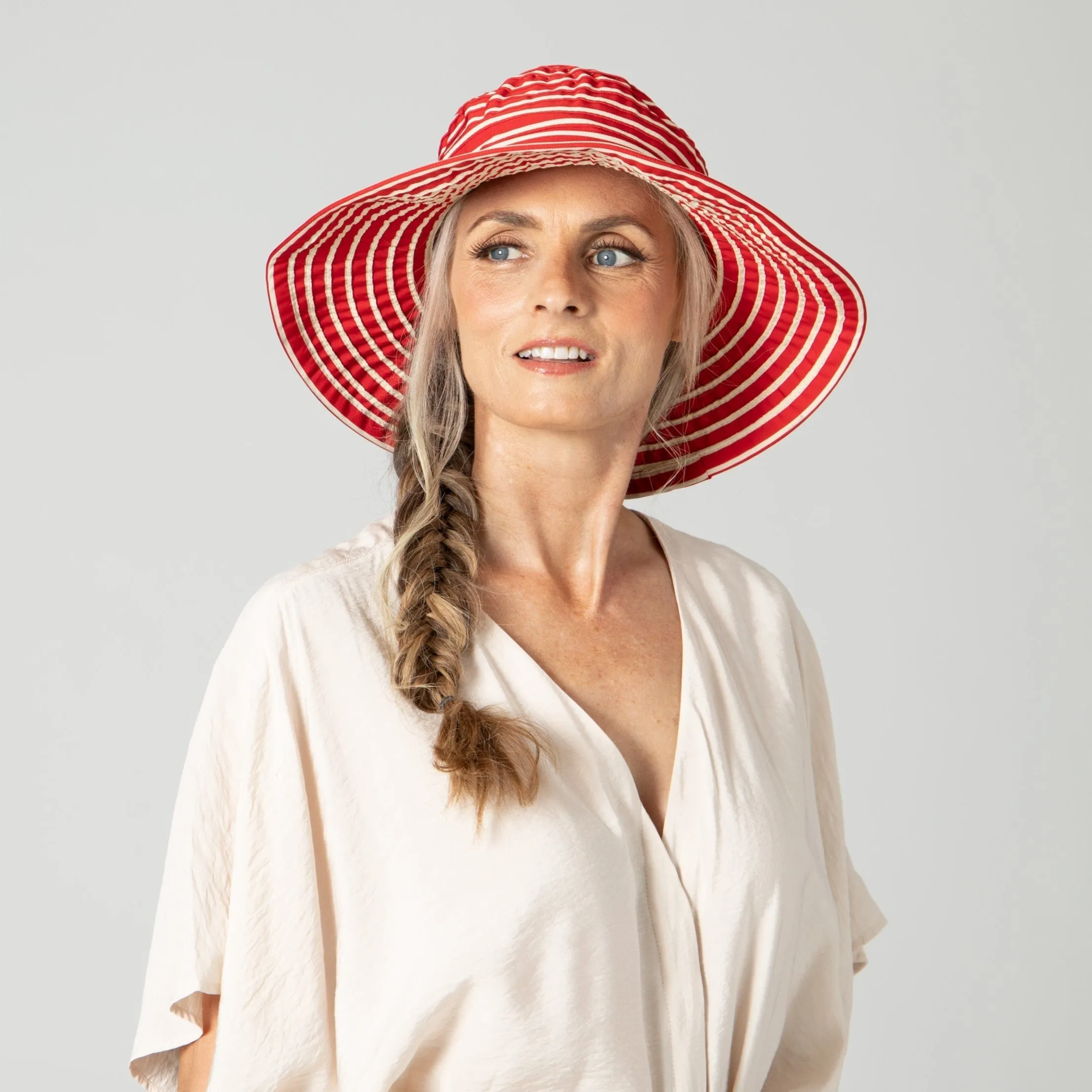 Women's Striped Sun Brim w/ Ribbon (RBM207)